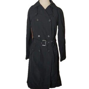 Vintage United Colors of Benetton 90’s Trench Coat Long Black Belt